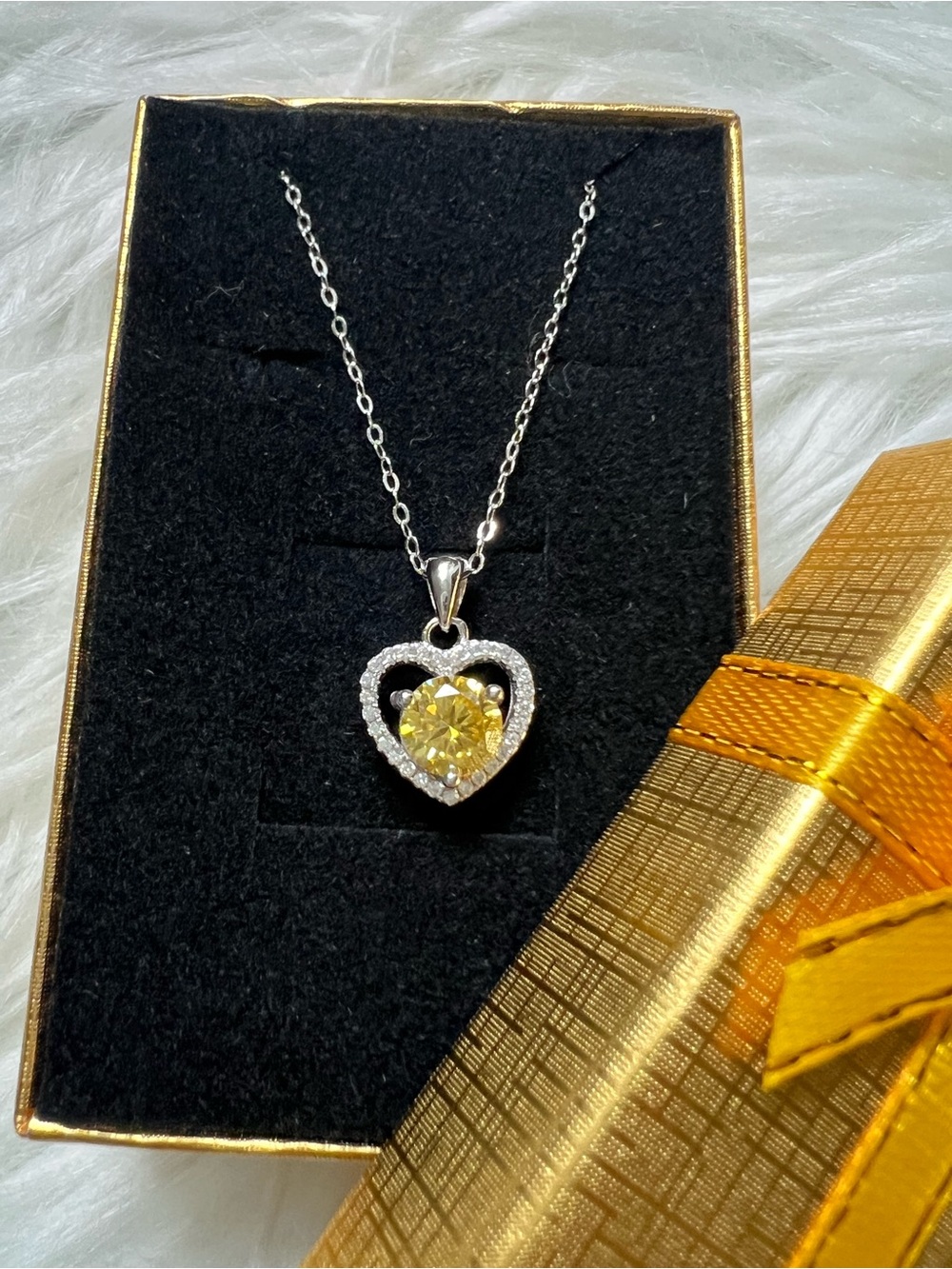 1ct lemon yellow moissanite heart necklace on 100% solid sterling silver chain 💛